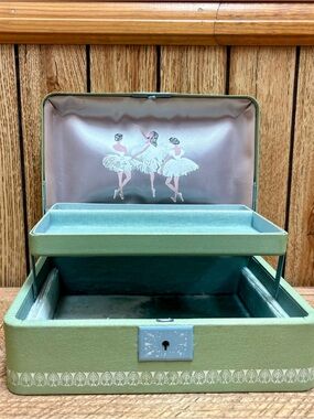 Vintage Green Ballerina Jewelry Box